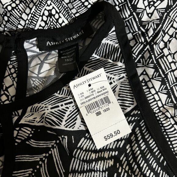 NWT ASHLEY STEWART Women’s Black White Geometric Floral Maxi Dress Size 18/20 - Picture 9 of 13